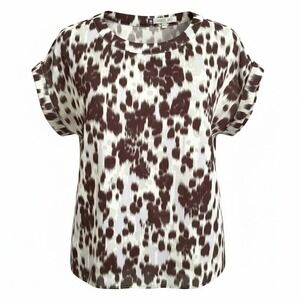 Jennifer Lopez Animal Print Short Sleeve Womens S Button Back Blouse Top